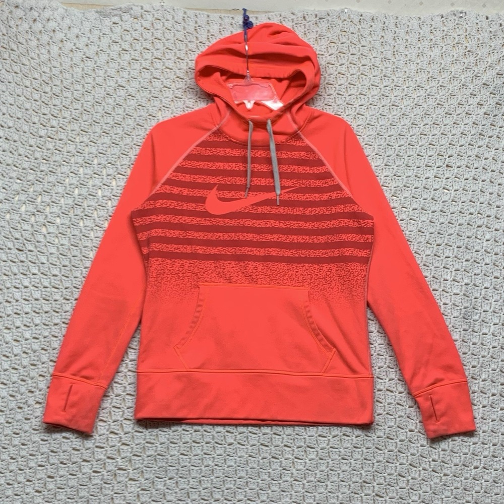 Nike Thermal Fit Hoodie Sweatshirt Women Size M Pink‎ Striped Long Sleeve